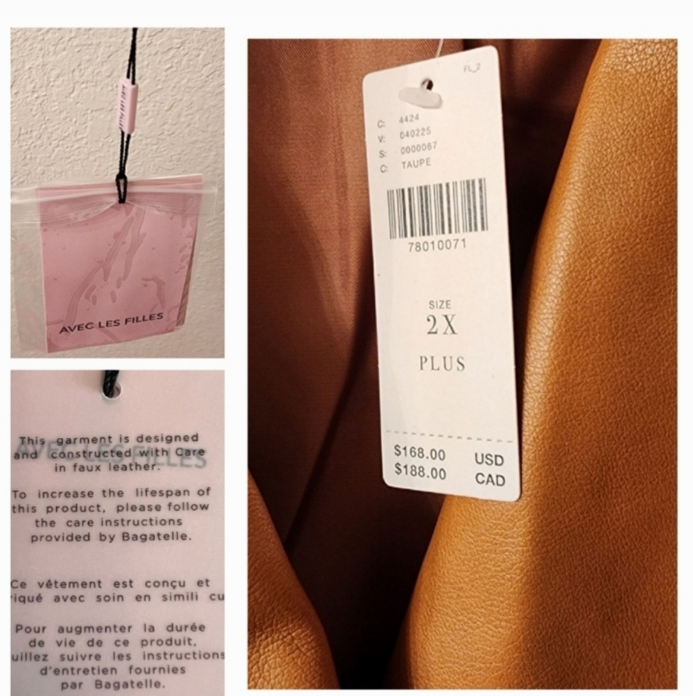 Anthropologie Caramel Faux Leather Jacket Plus Size 2Xl NWT - Picture 8 of 9